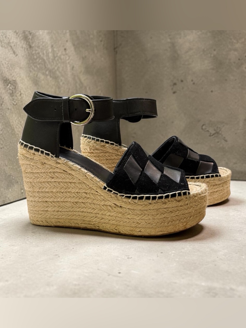 Marc Fisher Black Espadrille Platform Wedge Sandals